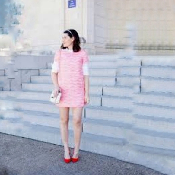 CeCe by CYNTHIA STEFFE Jacquard Shift Short Sleeve Tweed Pink Mini Dress Size 4 - Picture 6 of 13